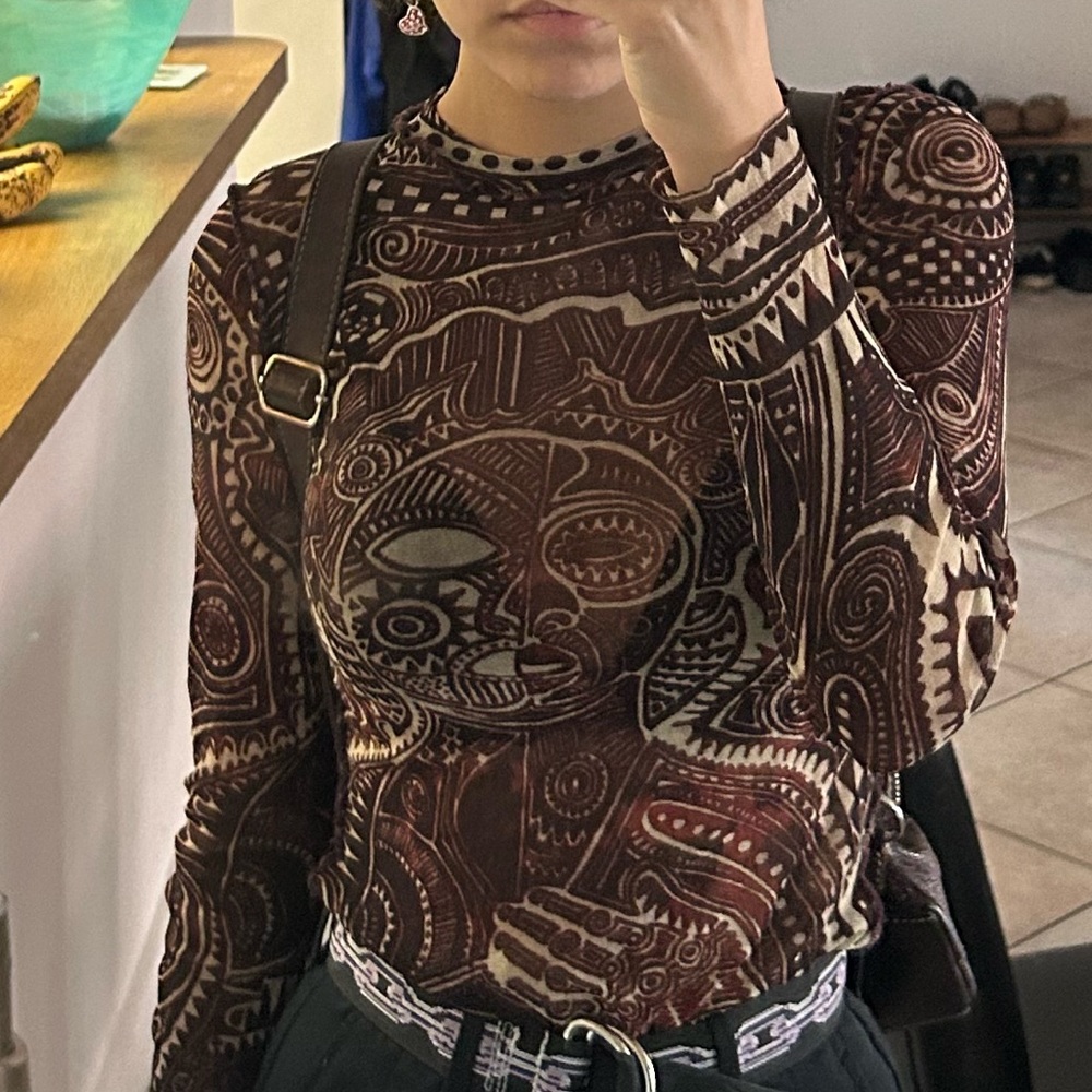 Jean paul gaultier mesh aztec long sleeve top